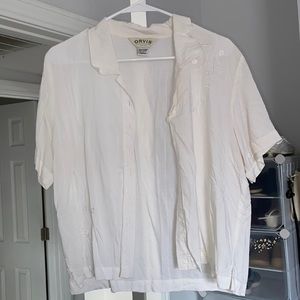 Embroidered white button down shirt